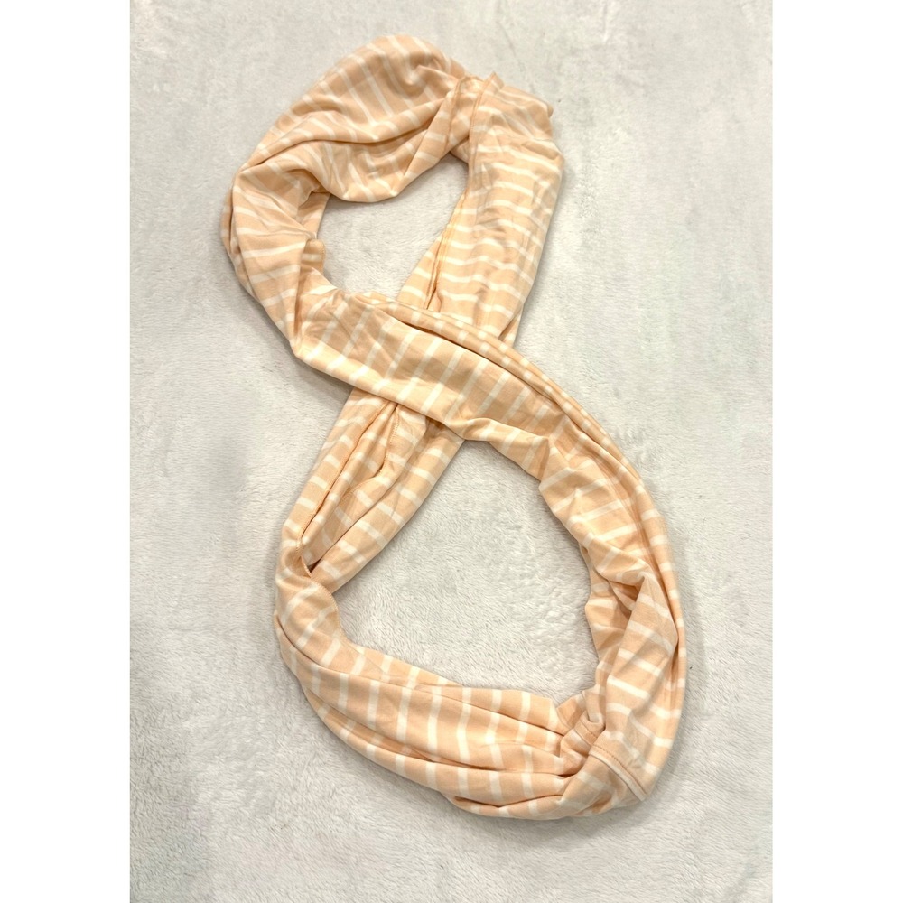 Yala Peach White Striped Infinity Scarf Bamboo Viscose Spandex Lightweight